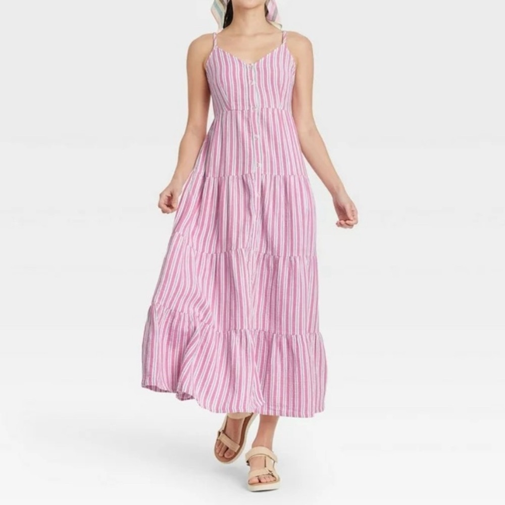 Universal Thread Pink and White Striped Maxi Dress